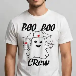cute ghost nurse crew halloween design with bandage and syringe cute ghost png halloween design printed on a plain product mockup