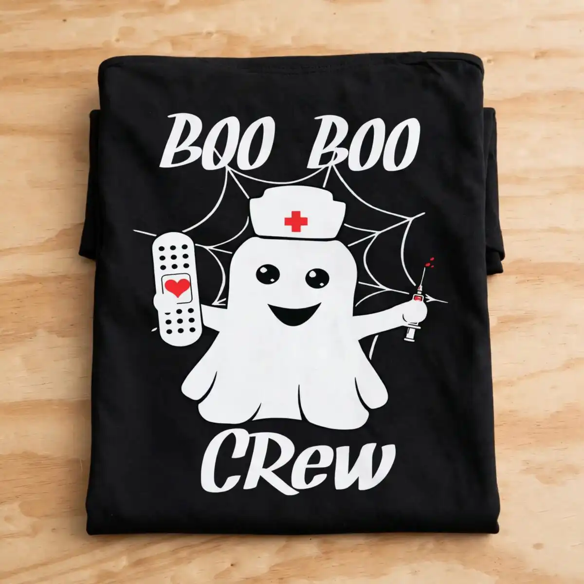 cute ghost nurse crew halloween design with bandage and syringe cute ghost png halloween design printed on a plain product mockup