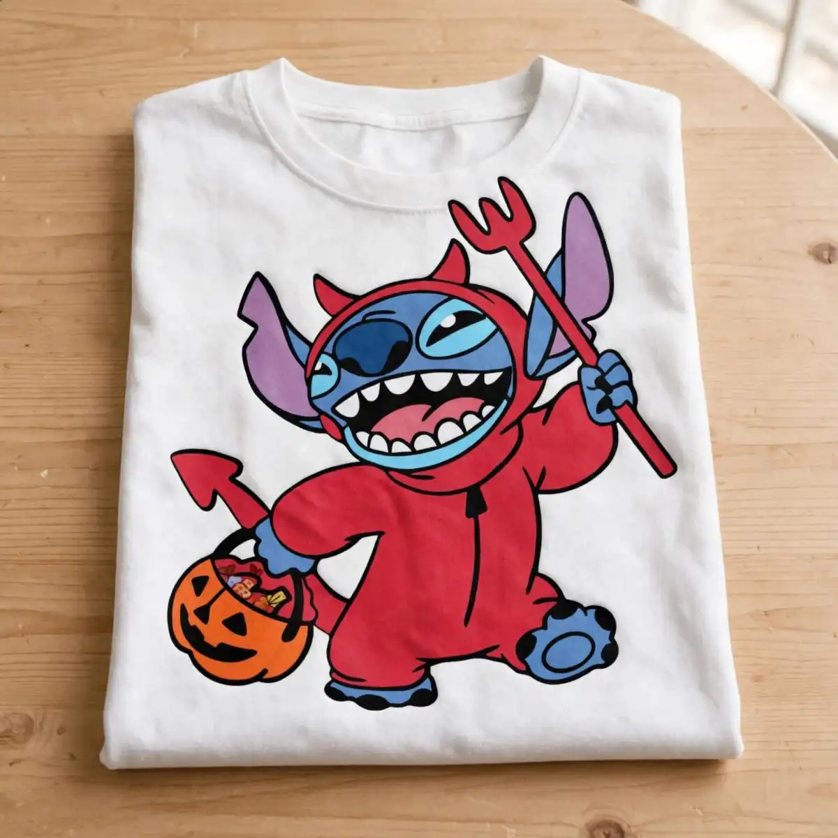 devil stitch disney hallowen svg design printed on a plain product mockup