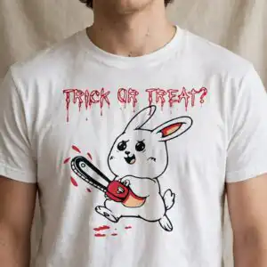 bunny trick or treat png design printed on a plain product mockup