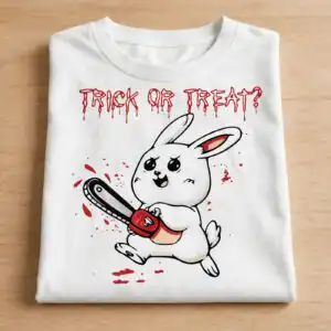 bunny trick or treat png design printed on a plain product mockup