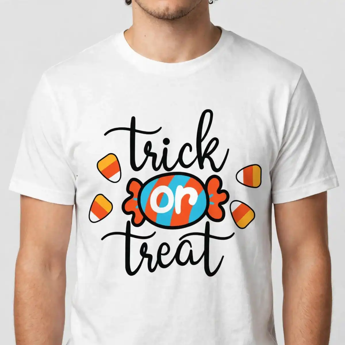 trick treat candy halloween svg design printed on a plain product mockup