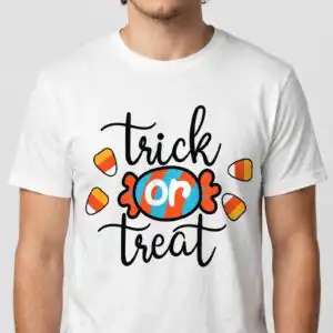 trick treat candy halloween svg design printed on a plain product mockup