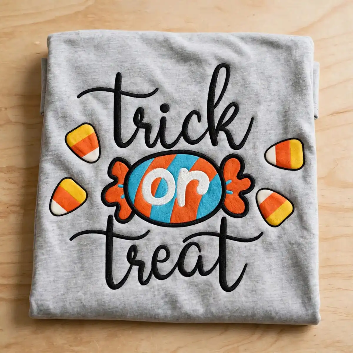 trick treat candy halloween svg design printed on a plain product mockup