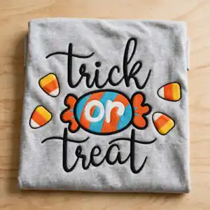 trick treat candy halloween svg design printed on a plain product mockup
