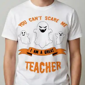 three cartoon ghosts halloween svg design printed on a plain product mockup