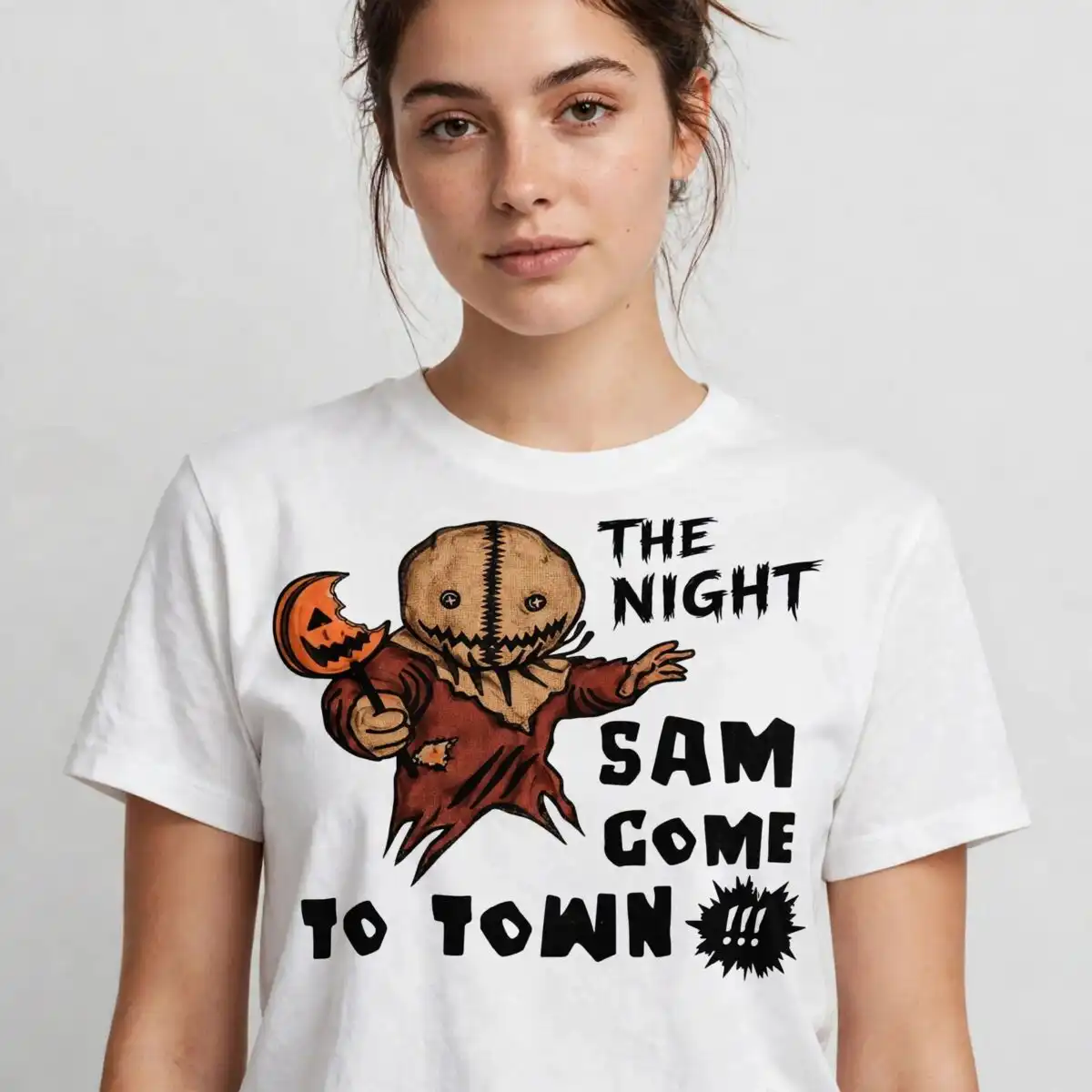 the night sam come to town halloween cartoon burlap character design night sam come town svg design printed on a plain product mockup