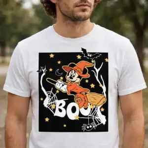 minnie mouse halloween witch broom boo design for shirts and stickers minnie mouse halloween svg design printed on a plain product mockup