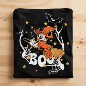 minnie mouse halloween witch broom boo design for shirts and stickers minnie mouse halloween svg design printed on a plain product mockup