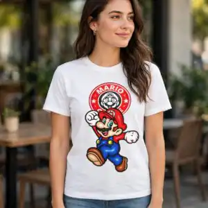 mario 3d inflated puffy svg design printed on a plain product mockup