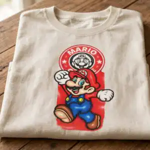 mario 3d inflated puffy svg design printed on a plain product mockup
