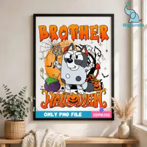 brother bluey halloween bluey devil dog sublimation png for kids brother bluey halloween bluey png design printed on a plain product mockup