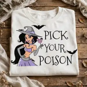 pick your poison halloween witch design for shirts and tumblers pick your poison png design printed on a plain product mockup
