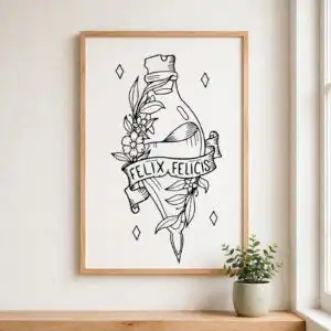felix felicis potion harry svg line art bottle with flowers for harry potter fans felix felicis potion harry svg design printed on a plain product mockup