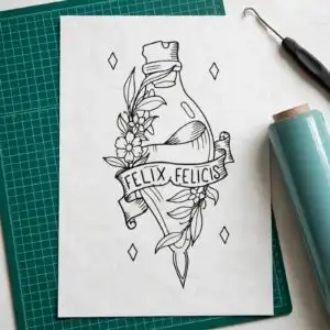 felix felicis potion harry svg line art bottle with flowers for harry potter fans felix felicis potion harry svg design printed on a plain product mockup