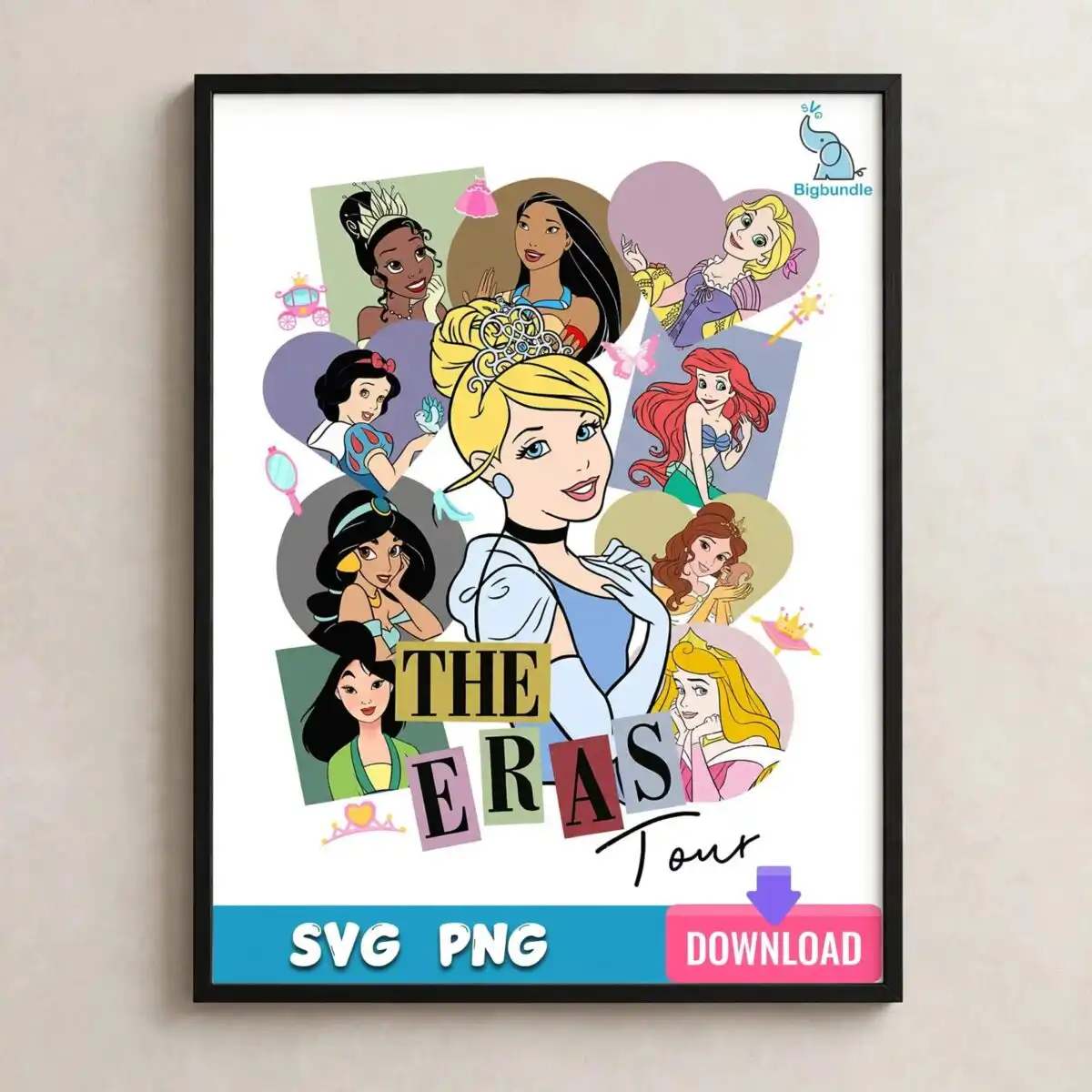 disney princesses eras tour design for birthday shirts, tumblers and vinyl cutting disney princess eras tour png design printed on a plain product mockup
