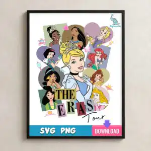 disney princesses eras tour design for birthday shirts, tumblers and vinyl cutting disney princess eras tour png design printed on a plain product mockup