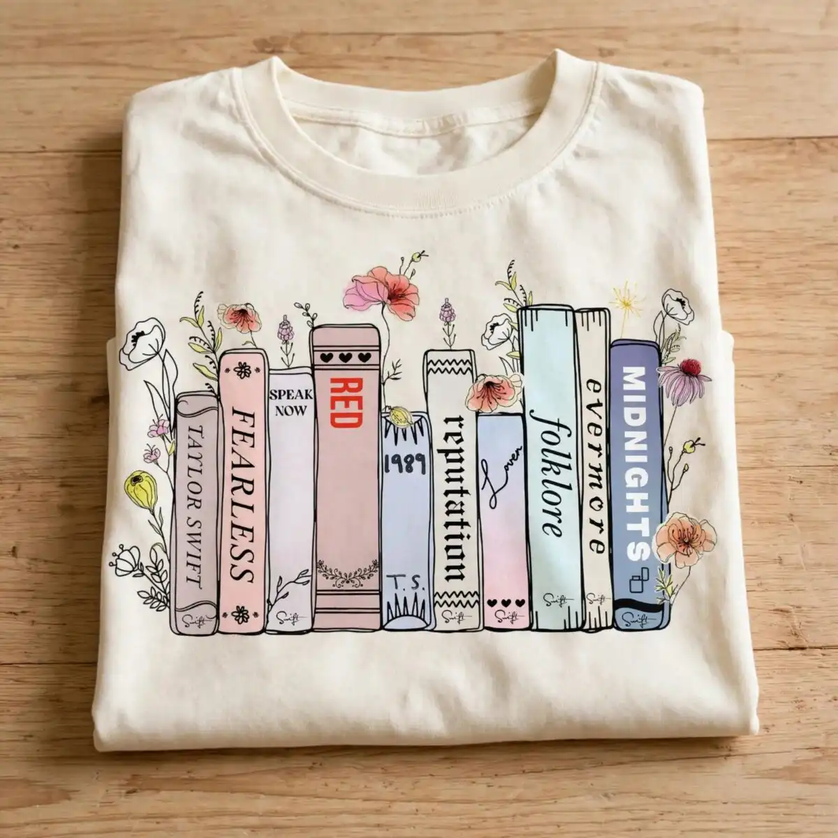 taylor swift album logo as floral book spine stack - ten book art png taylor swift album logo png design printed on a plain product mockup