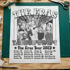 eras tour concert poster collage png download for fan tees and posters eras tour png download design printed on a plain product mockup