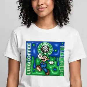 mario and luigi logo png design printed on a plain product mockup