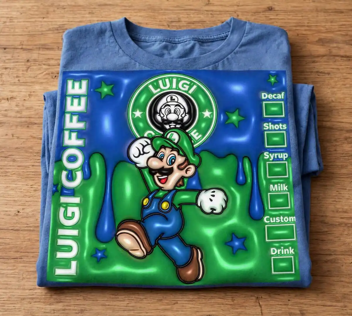 mario and luigi logo png design printed on a plain product mockup