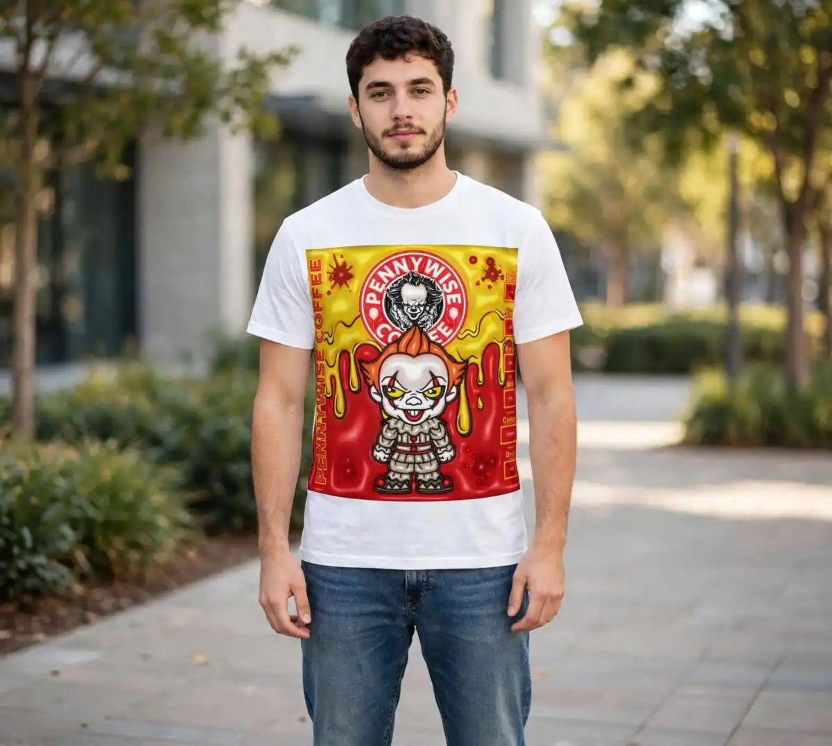 pennywise horror inflated 3d png design printed on a plain product mockup