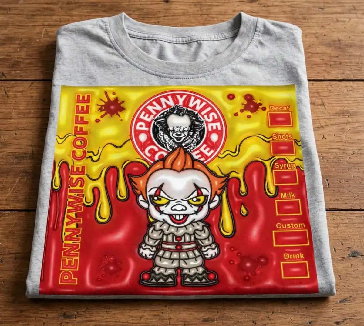 pennywise horror inflated 3d png design printed on a plain product mockup
