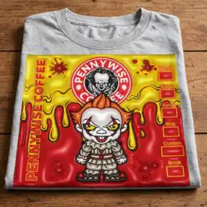 pennywise horror inflated 3d png design printed on a plain product mockup