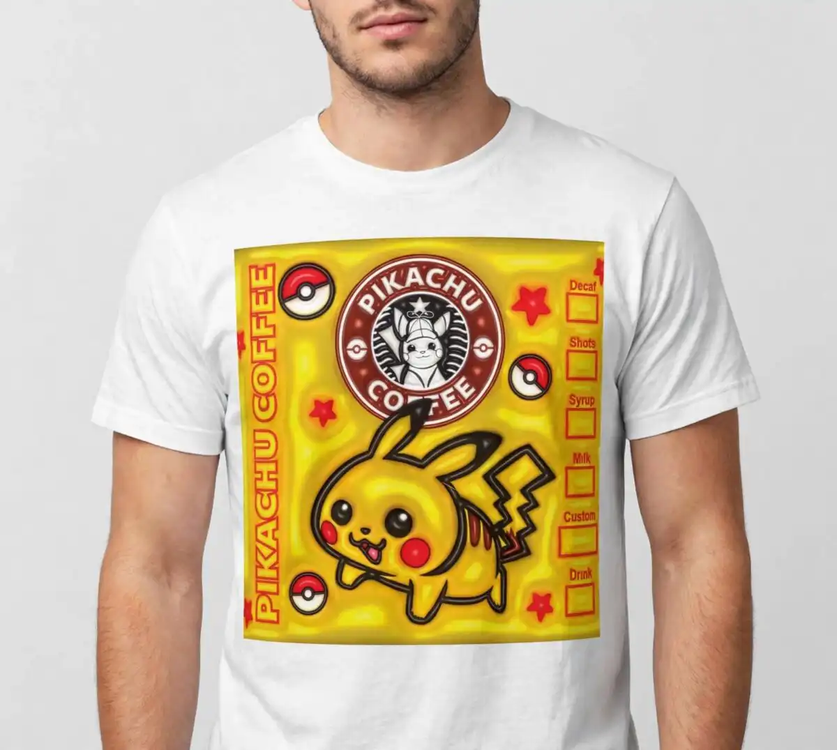 puffy pikachu inflated 3d coffee shop tumbler wrap - kawaii anime design pikachu inflated 3d tumbler png design printed on a plain product mockup