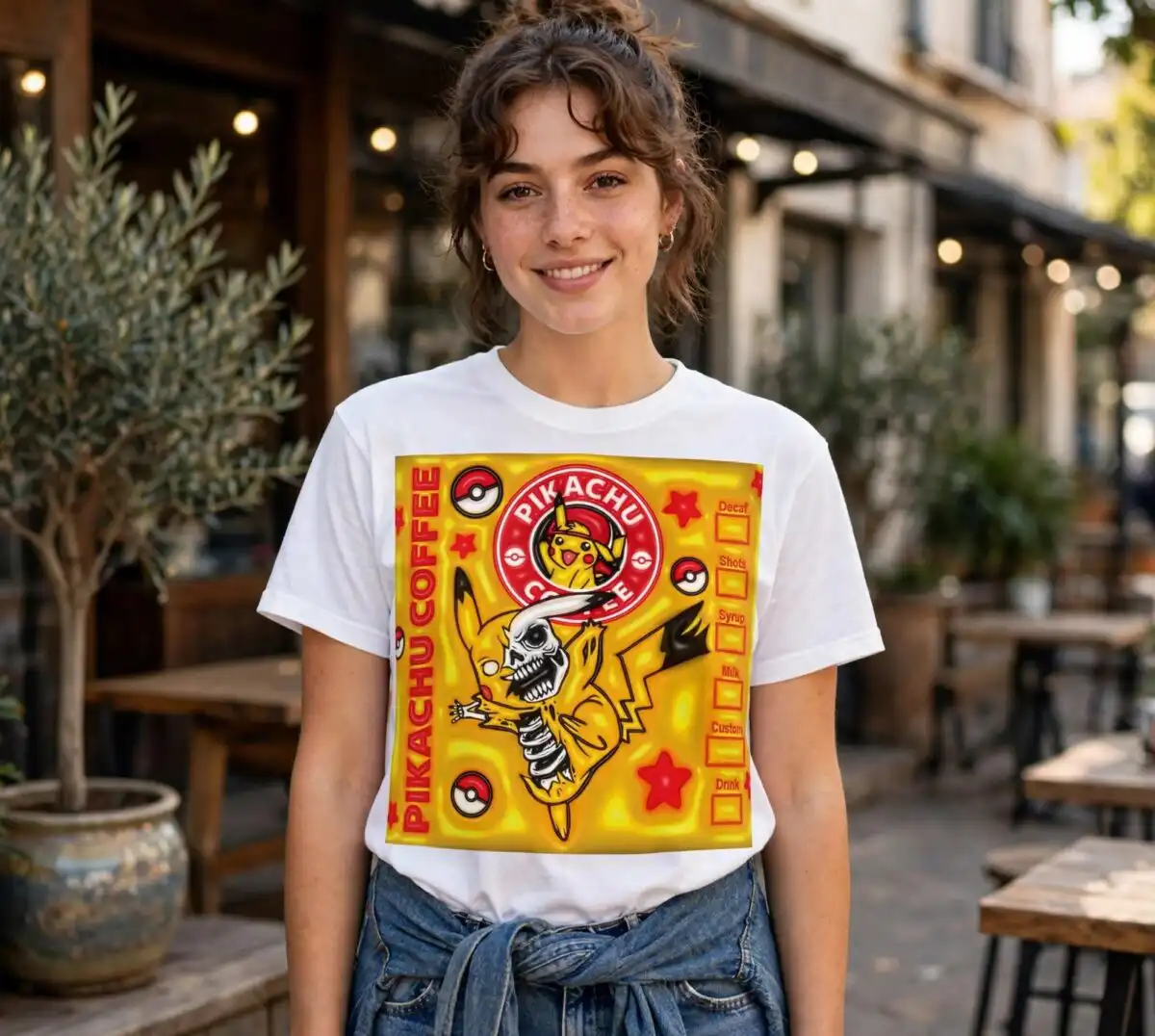 pikachu halloween inflated 3d coffee tumbler wrap with skeleton costume pikachu halloween inflated 3d png design printed on a plain product mockup