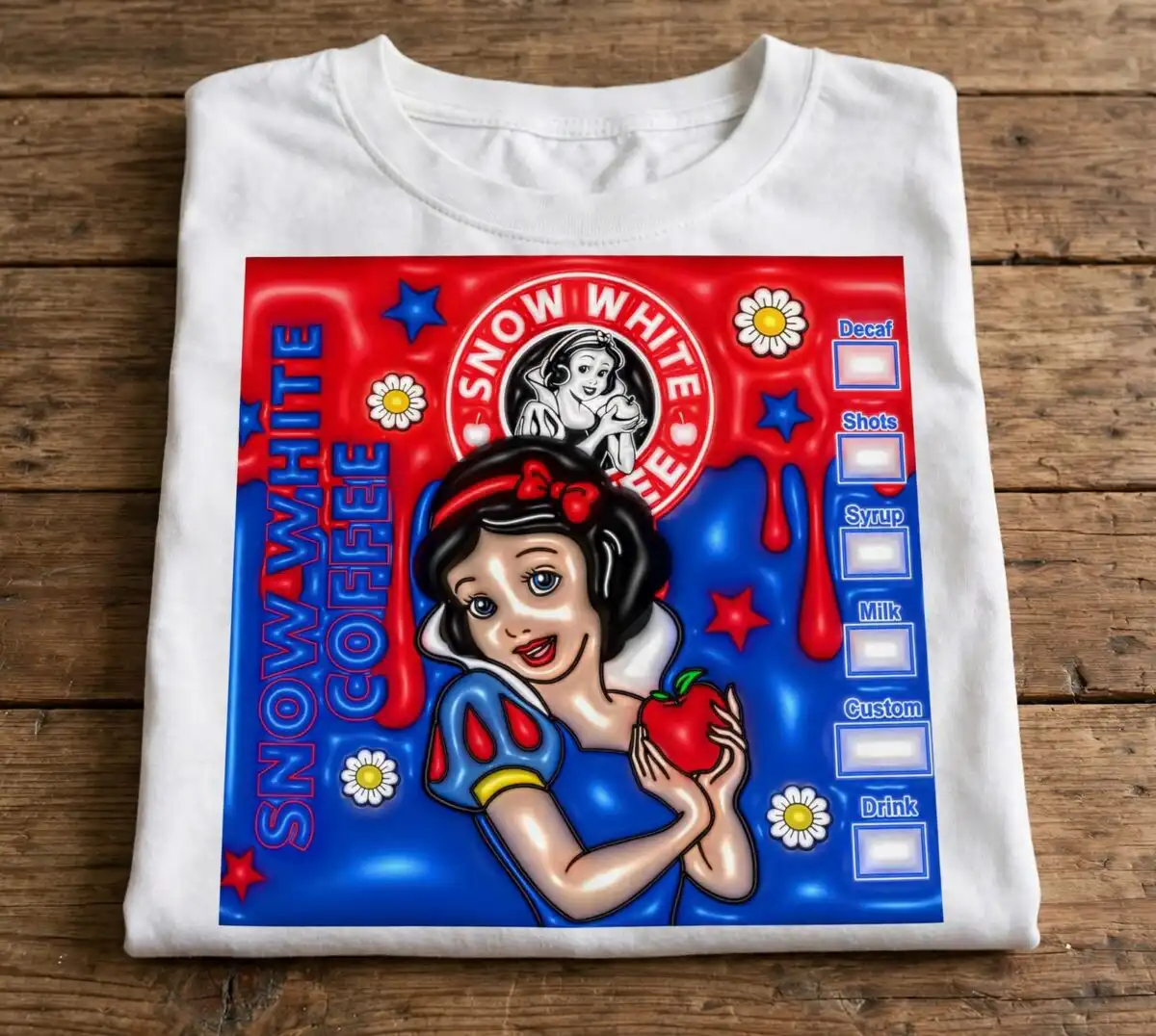 princess snow white png coffee shop tumbler wrap with red bow and apple princess snow white png design printed on a plain product mockup