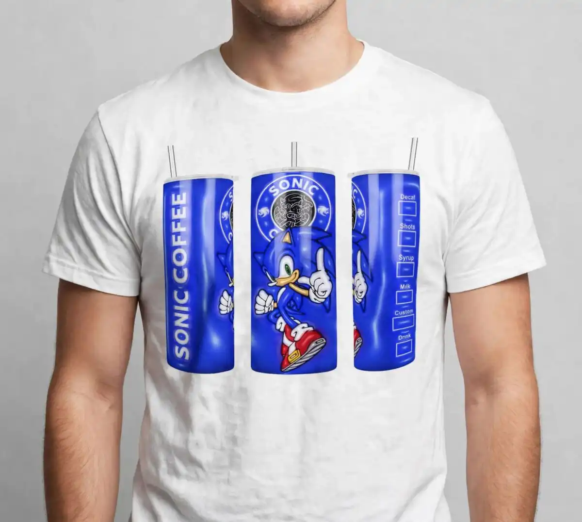 sonic hedgehog everyday coffee parody thumbs up tumbler wrap png design sonic hedgehog png design printed on a plain product mockup
