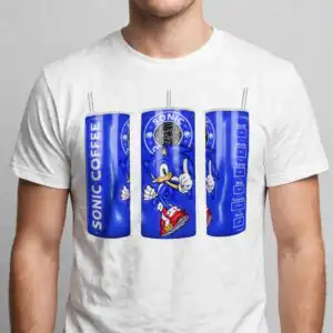 sonic hedgehog everyday coffee parody thumbs up tumbler wrap png design sonic hedgehog png design printed on a plain product mockup