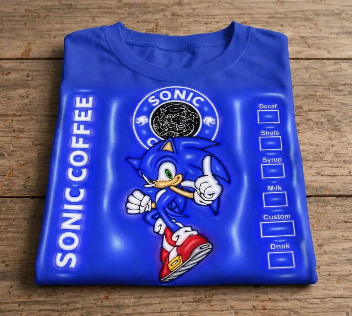 sonic hedgehog everyday coffee parody thumbs up tumbler wrap png design sonic hedgehog png design printed on a plain product mockup