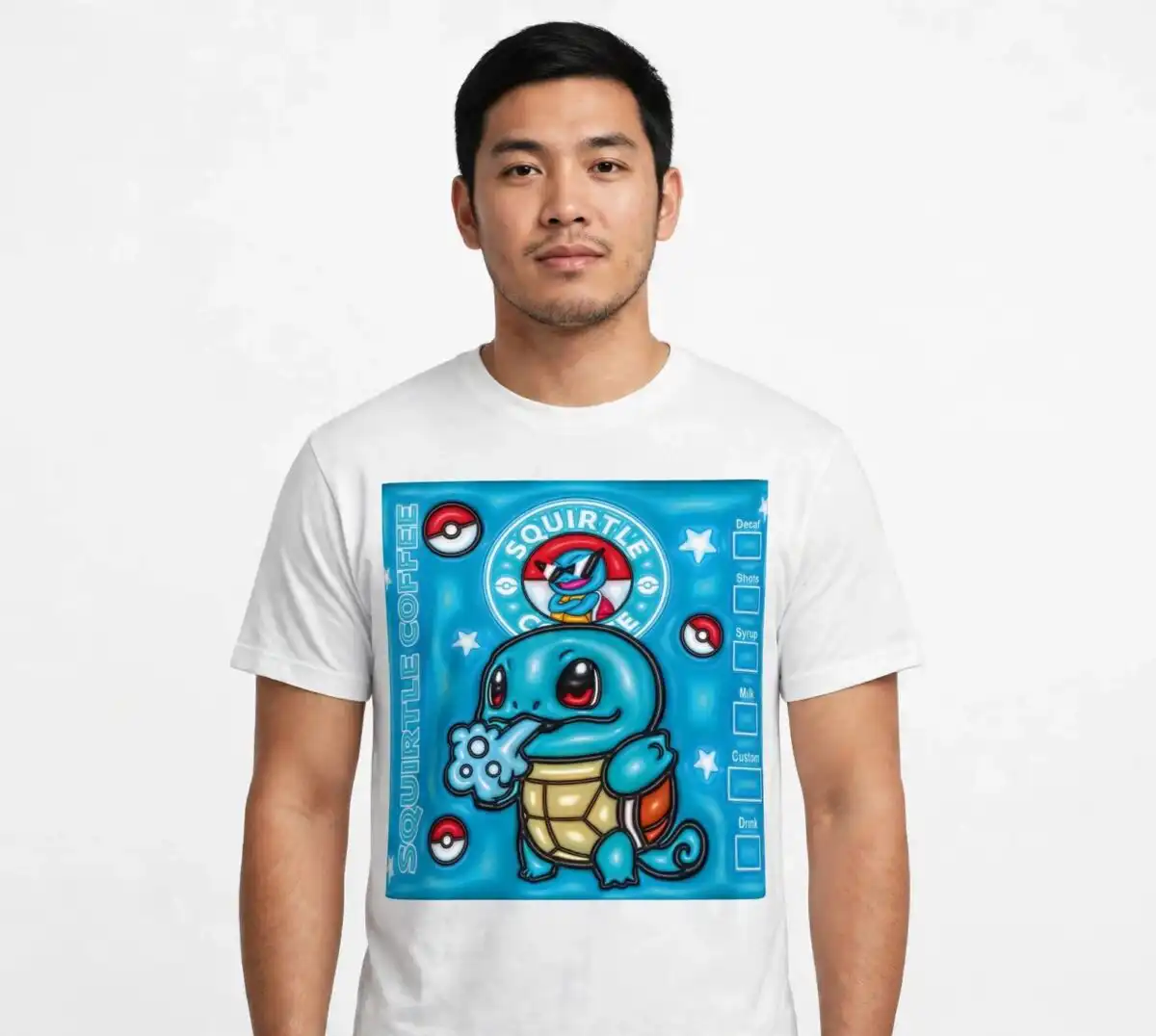 squirtle coffee shop tumbler wrap - pokemon squirtle inflated 3d cartoon design pokemon squirtle inflated 3d png design printed on a plain product mockup