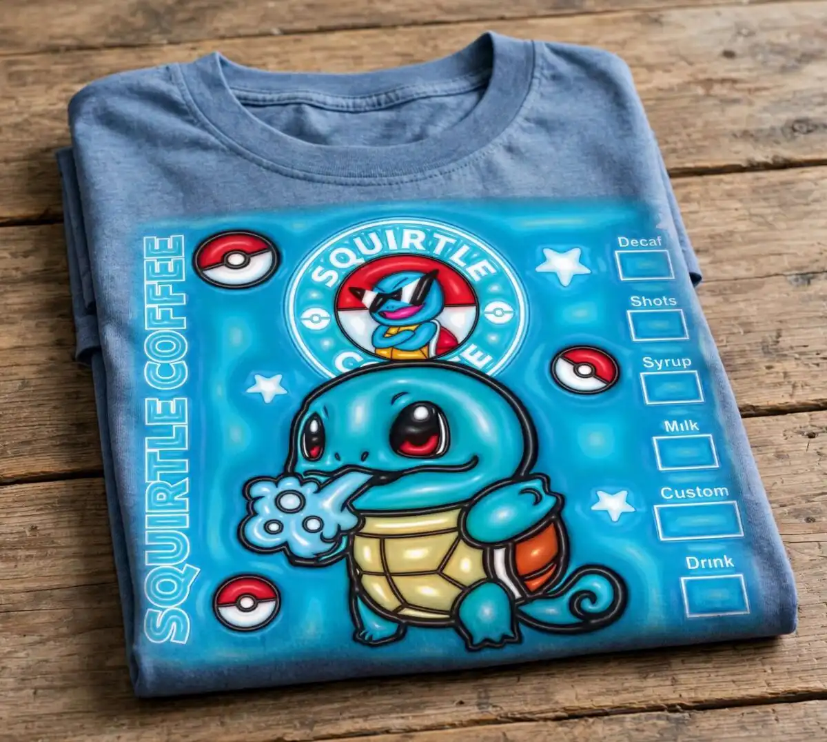 squirtle coffee shop tumbler wrap - pokemon squirtle inflated 3d cartoon design pokemon squirtle inflated 3d png design printed on a plain product mockup