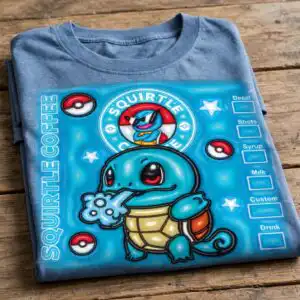 squirtle coffee shop tumbler wrap - pokemon squirtle inflated 3d cartoon design pokemon squirtle inflated 3d png design printed on a plain product mockup
