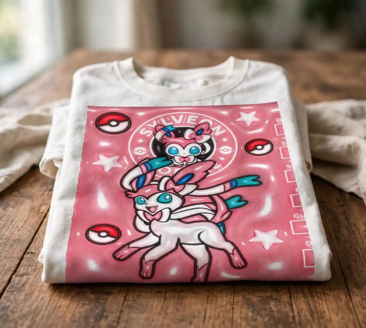 sylveon pokemon png design printed on a plain product mockup