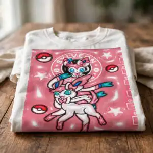 sylveon pokemon png design printed on a plain product mockup