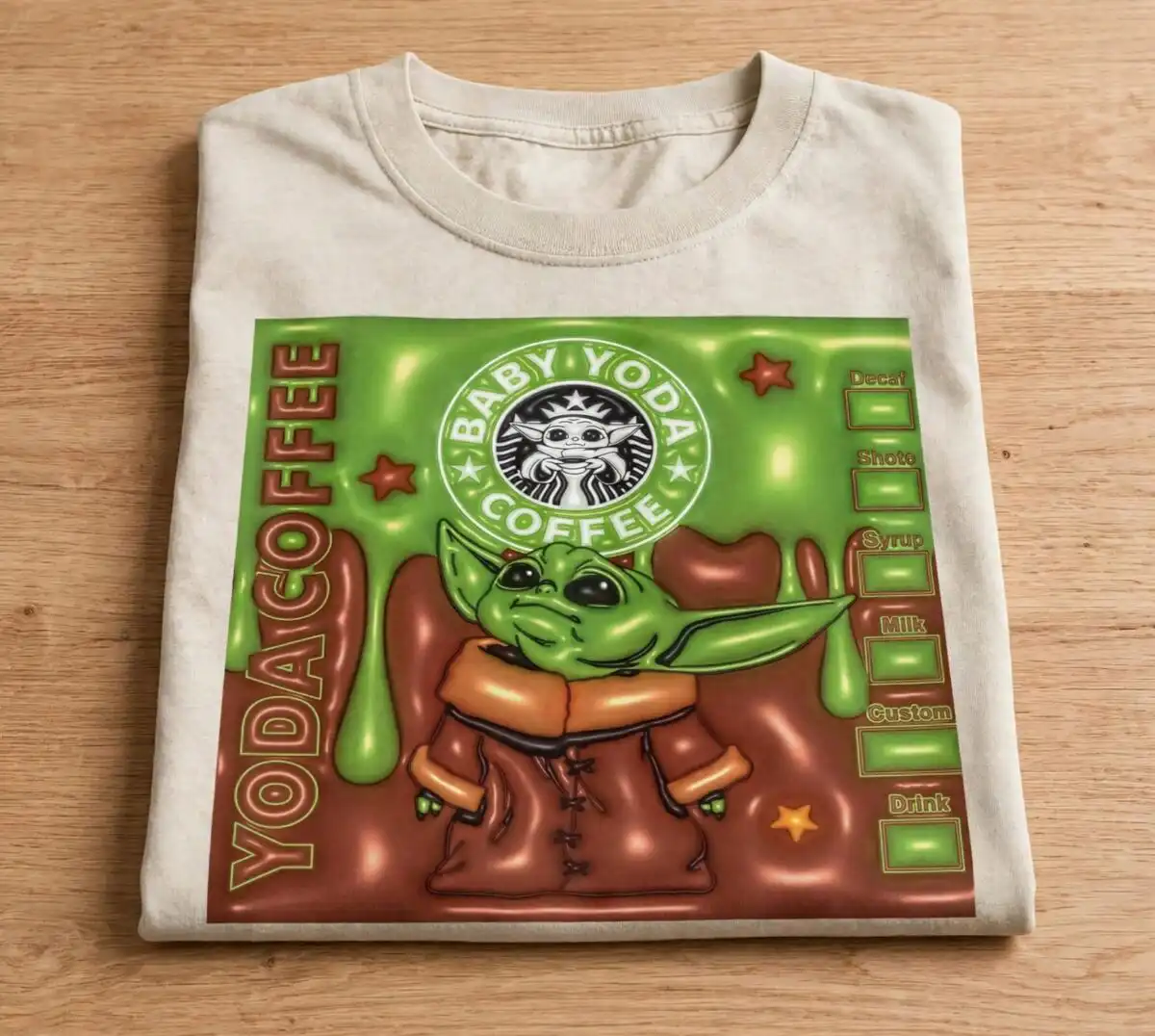 baby yoda png images design printed on a plain product mockup