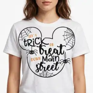 mickey trick or treat png design printed on a plain product mockup