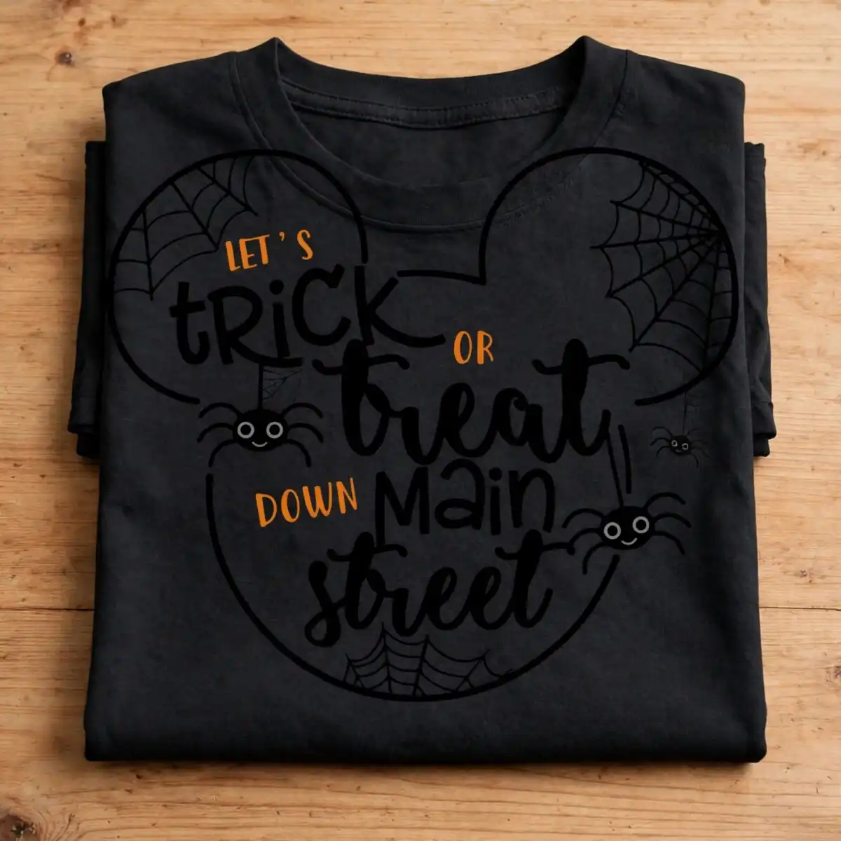 mickey trick or treat png design printed on a plain product mockup