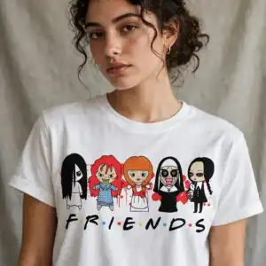 female friends horror halloween svg design printed on a plain product mockup