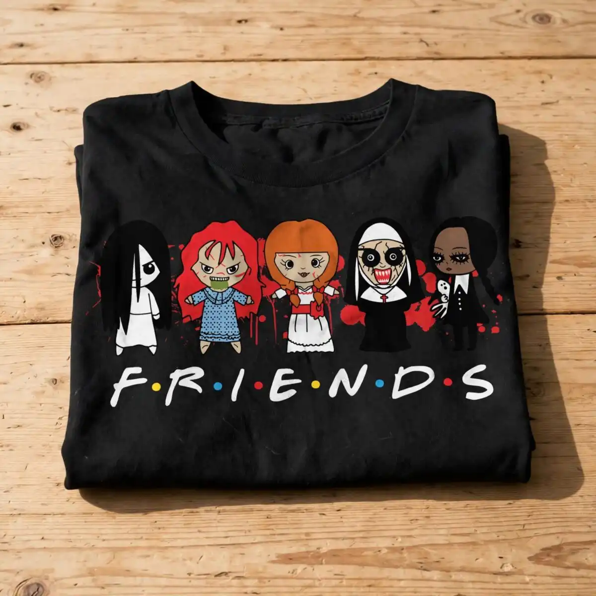 female friends horror halloween svg design printed on a plain product mockup