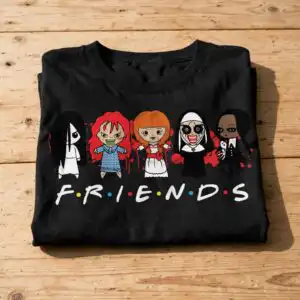 female friends horror halloween svg design printed on a plain product mockup