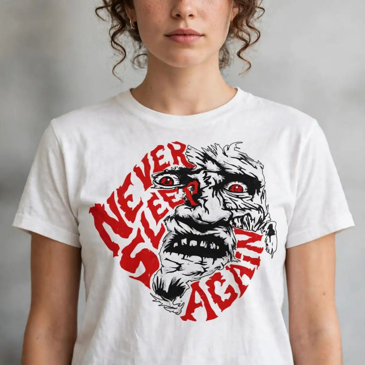 freddy krueger never sleep again horror face halloween shirt design freddy krueger never sleep png design printed on a plain product mockup