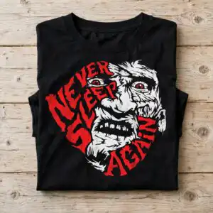 freddy krueger never sleep again horror face halloween shirt design freddy krueger never sleep png design printed on a plain product mockup