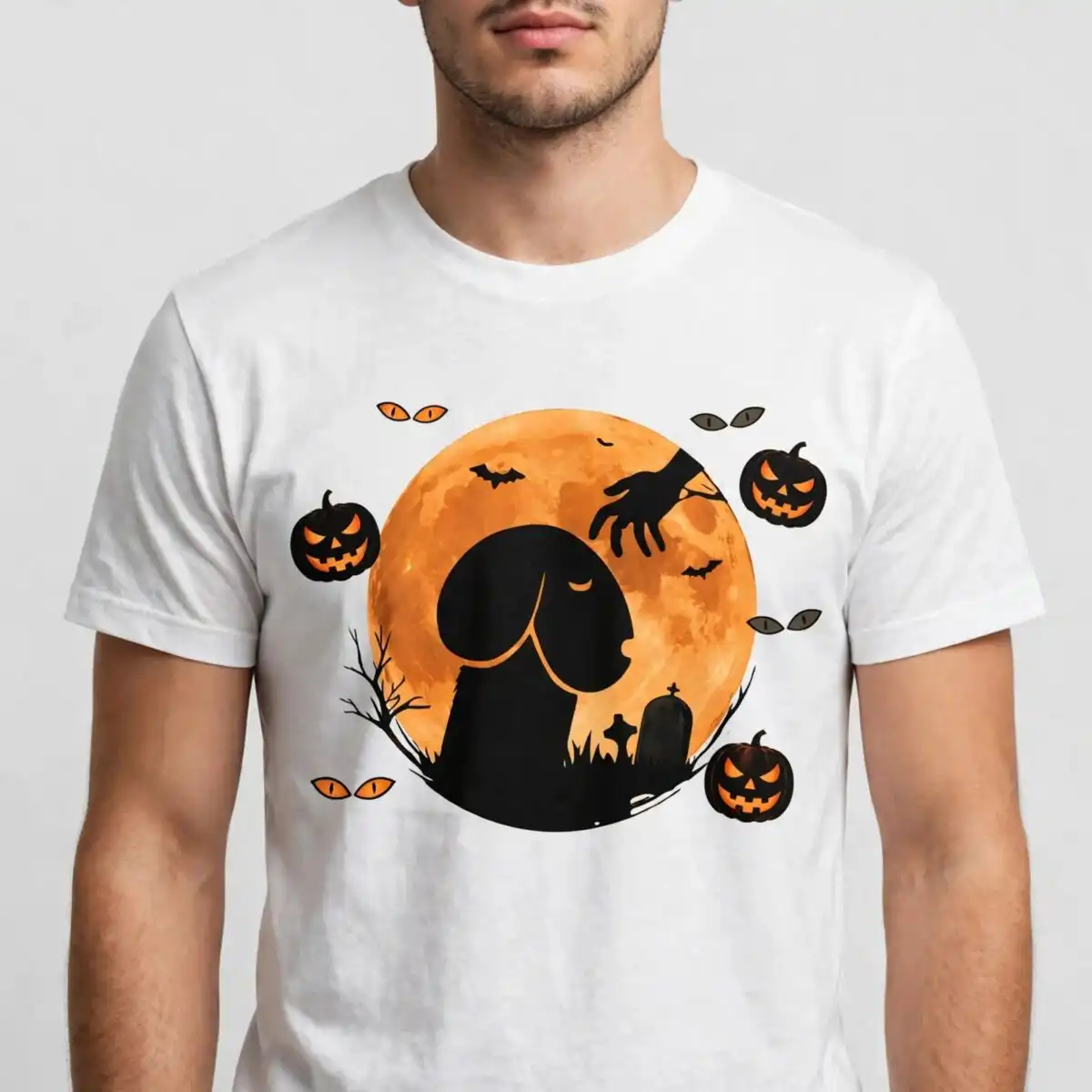 funny halloween floppy-eared dog moon silhouette for shirts and mugs funny halloween svg design printed on a plain product mockup