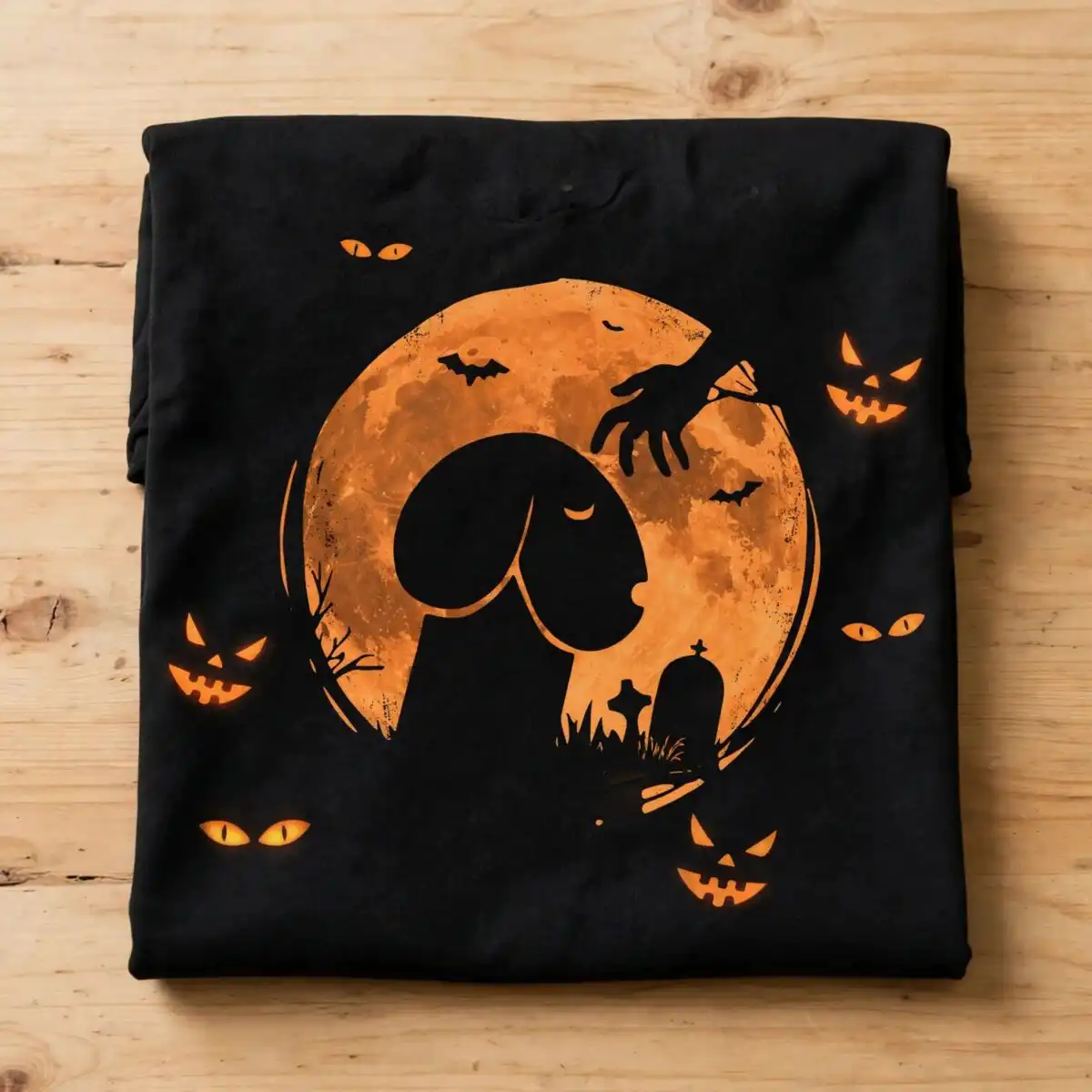 funny halloween floppy-eared dog moon silhouette for shirts and mugs funny halloween svg design printed on a plain product mockup