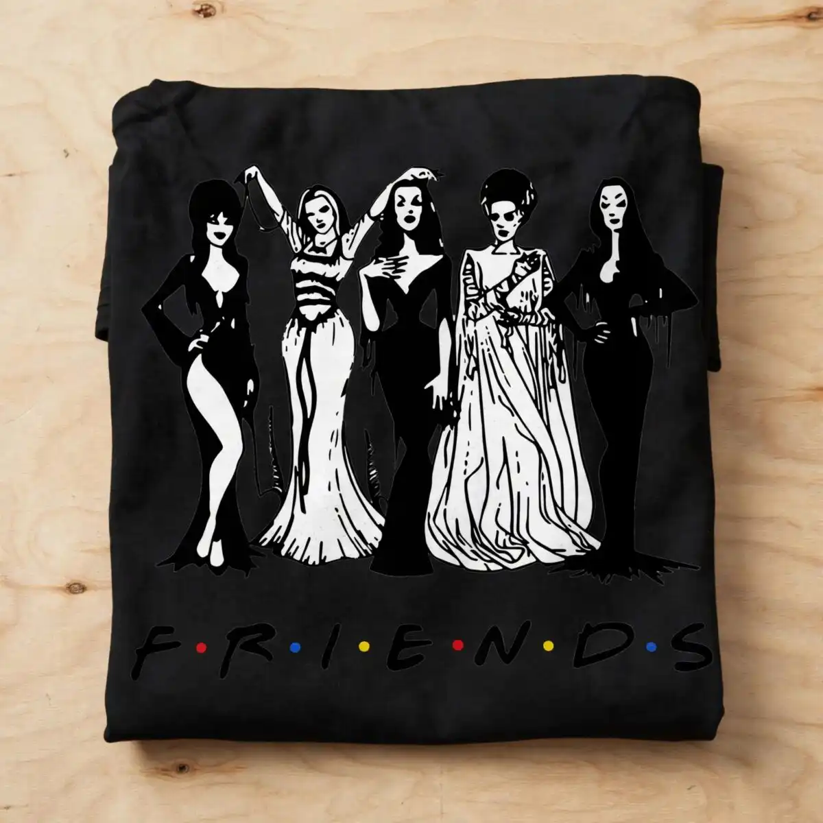 five gothic dress ladies friends halloween party hocus pocus design halloween party hocus pocus svg design printed on a plain product mockup
